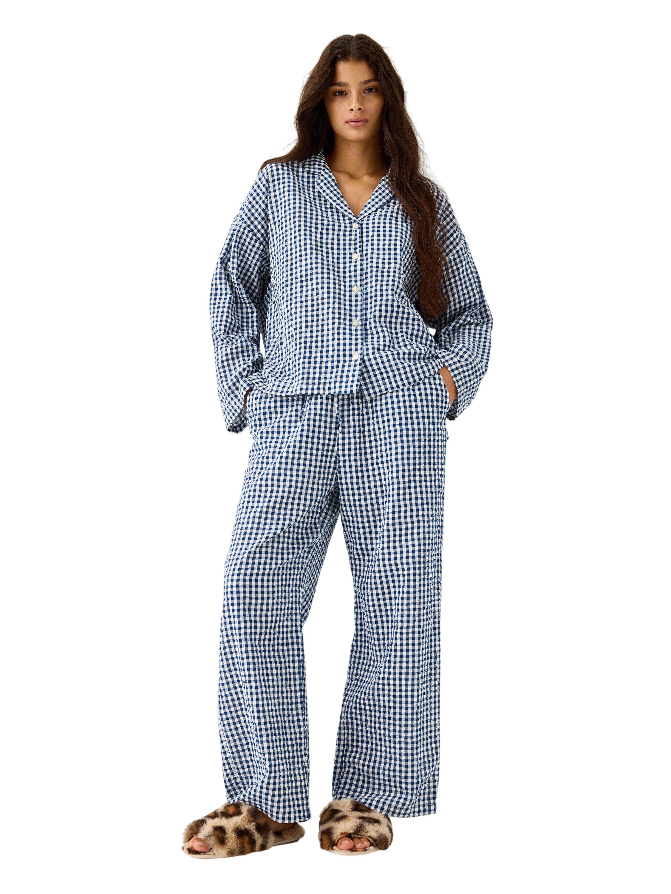 Pyjama shirt in seersucker with lon