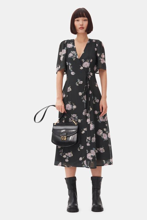Fluid Crepe Wrap Midi Dress