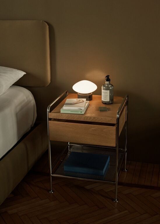 Alima Side Table NDS3 W42 D42 H54 cm Chrome Lacquered oak tr