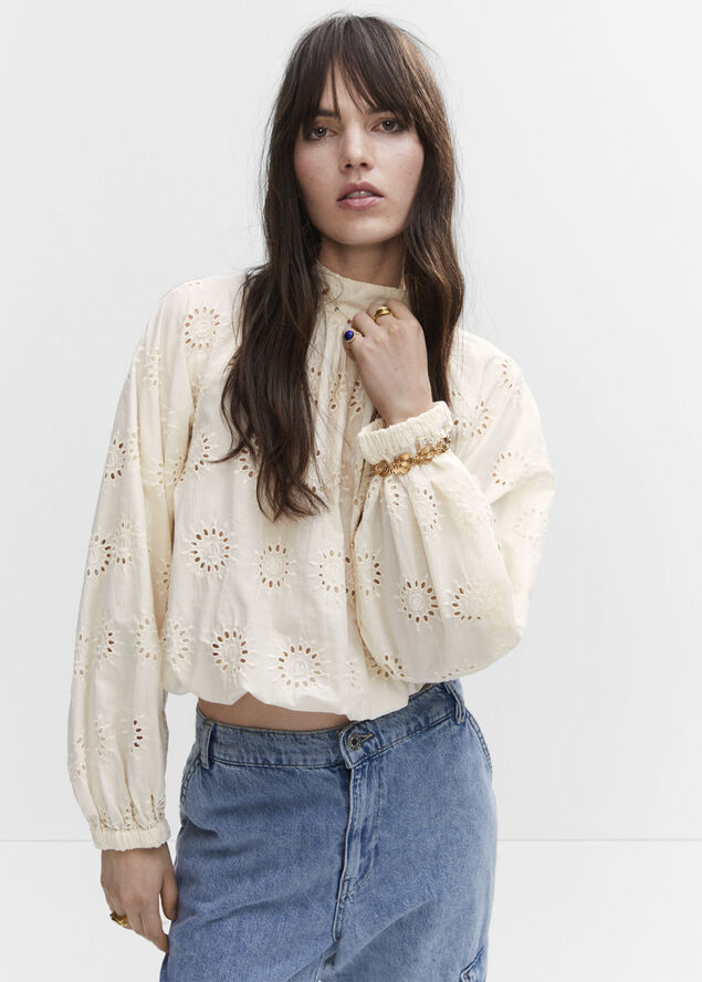 Openwork embroidered blouse