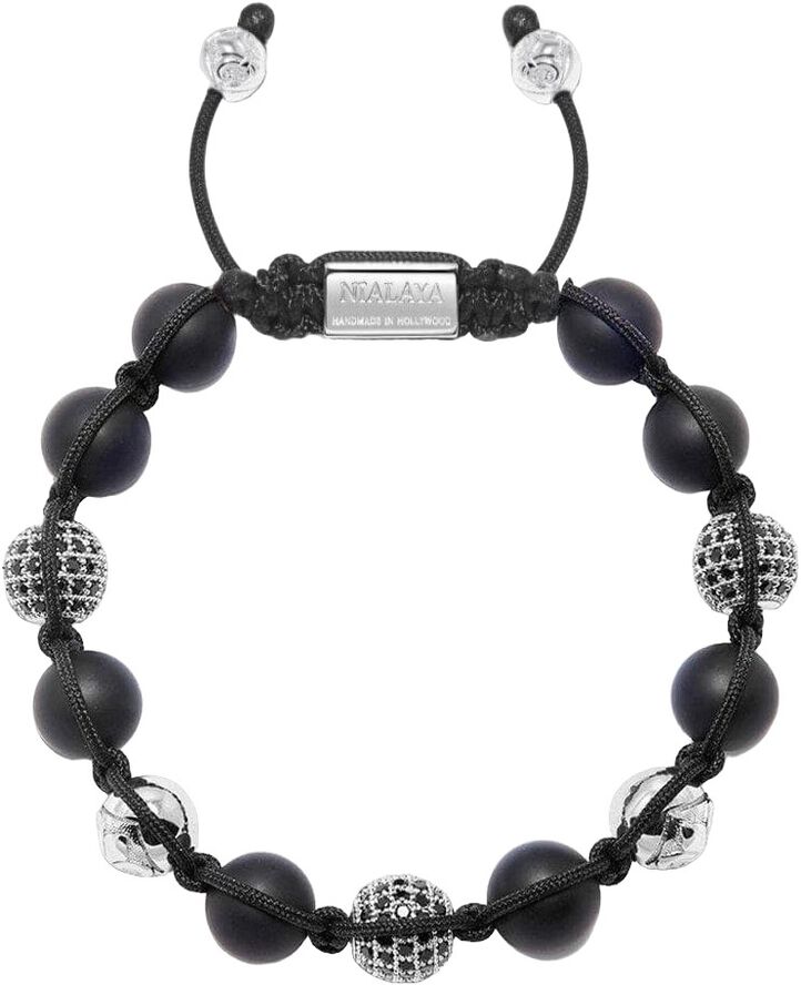 Men's Beaded Bracelet with Matte Onyx and Silver
