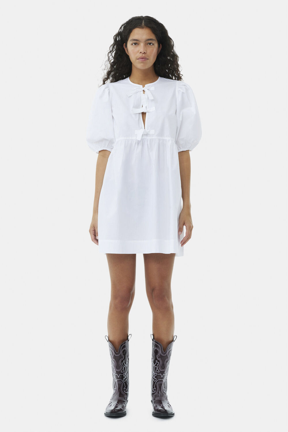 Printed Cotton Tie String Mini Dres