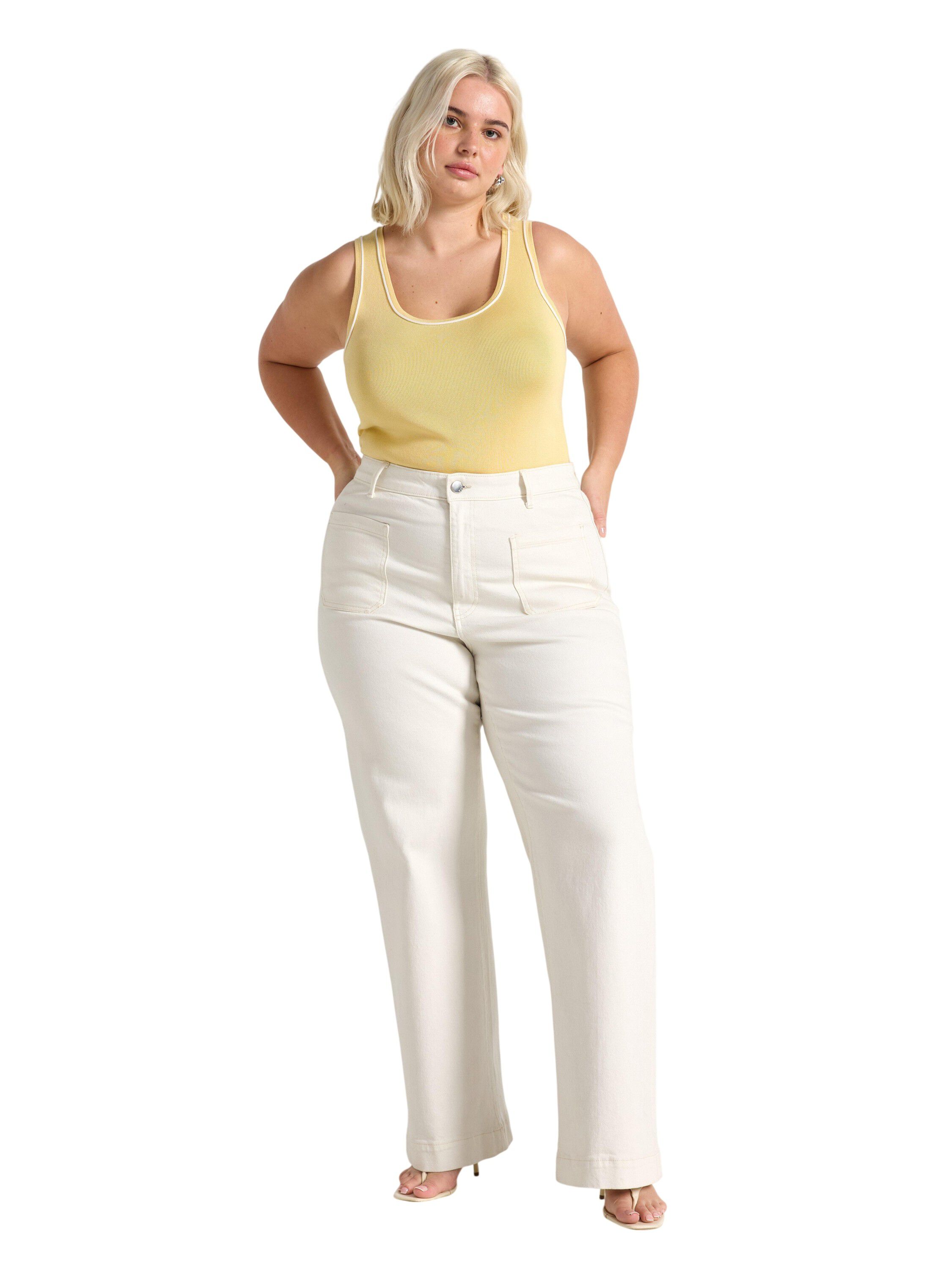 Finstrikket tanktop med kontrasts&oslash;m