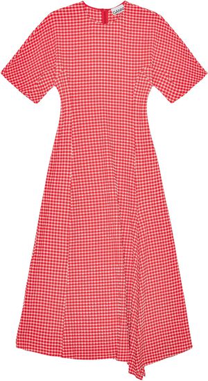 Stretch Seersucker Slit Long Dress