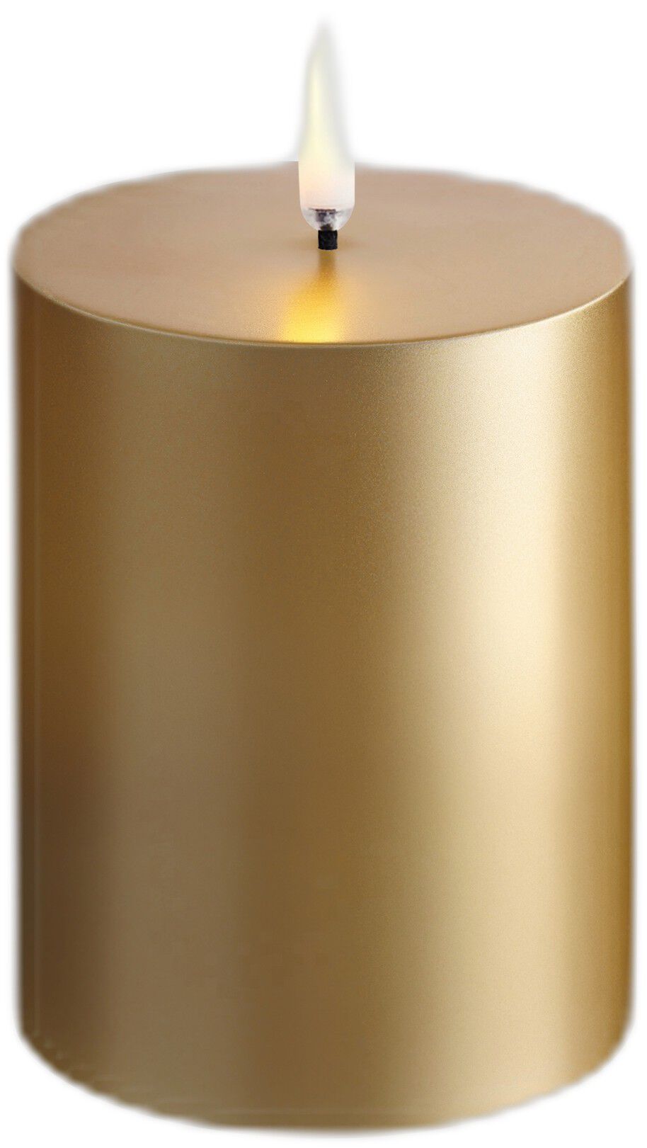LED pillar candle, Gold finish, Smooth, 7,8x10 cm