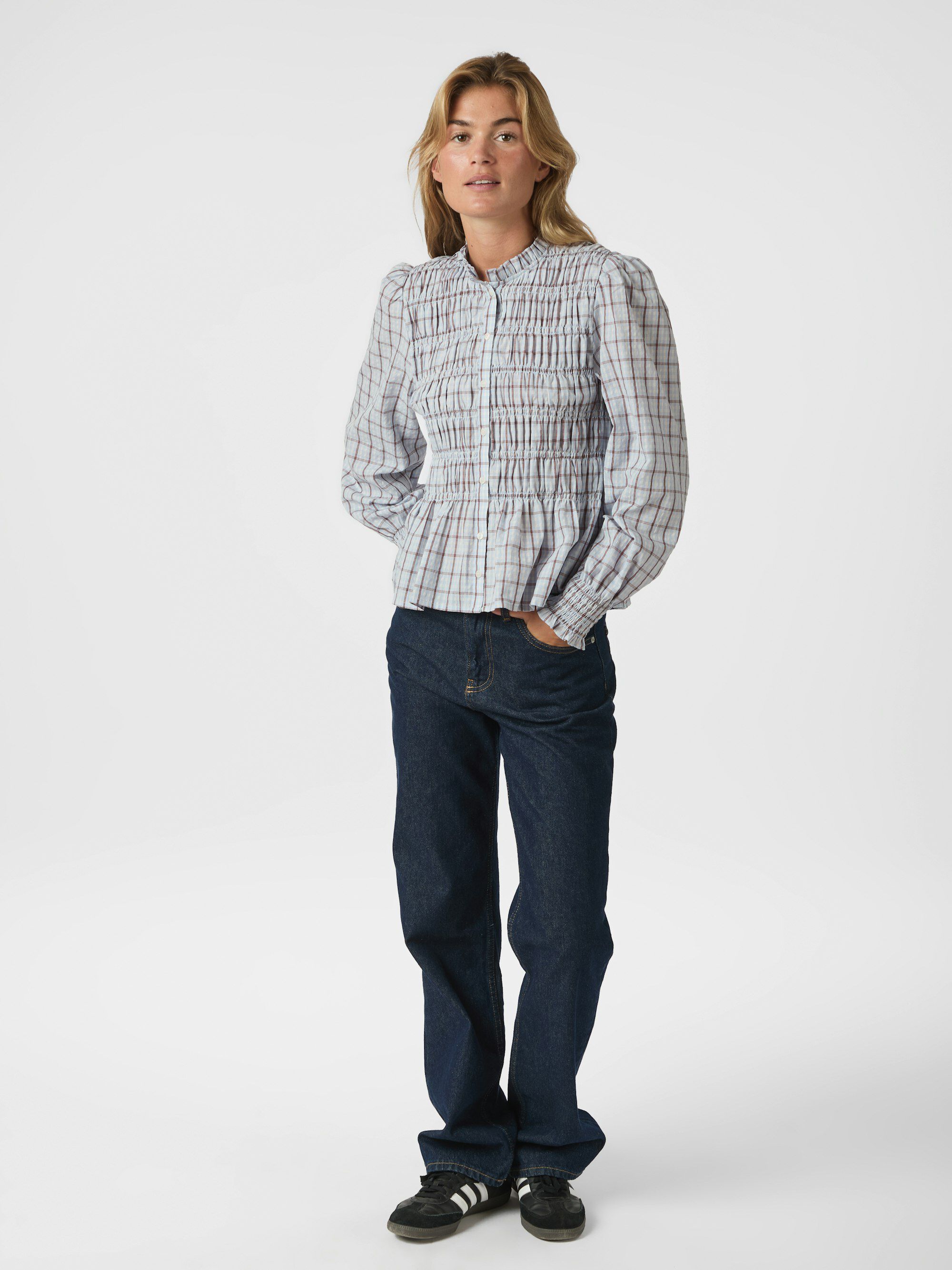 Mocca Smock Check Blouse