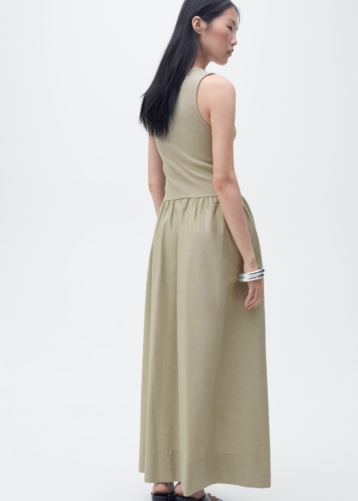 Flared dress in combined fabric