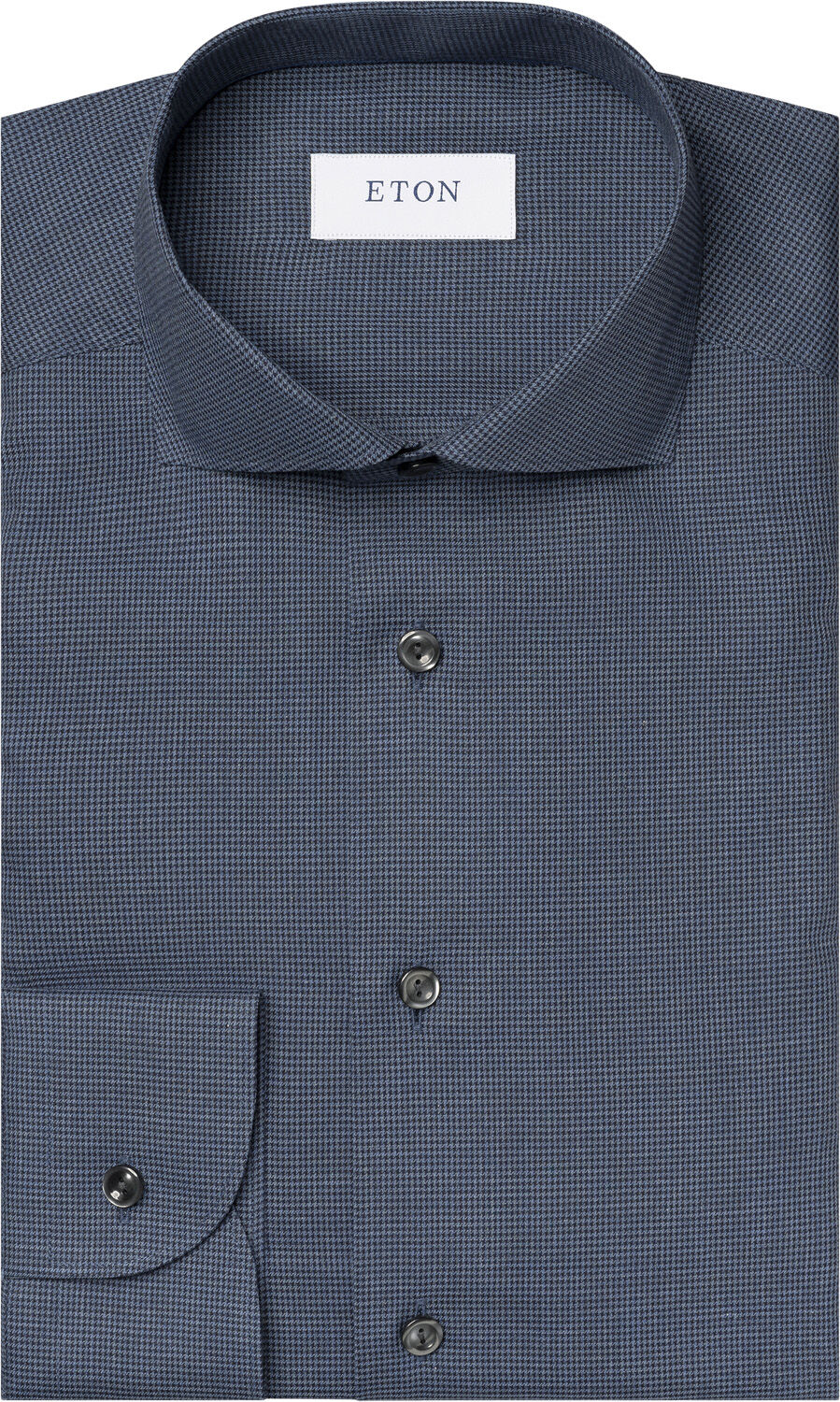 Contemporary Fit Dark Blue Houndstooth Wrinkle Free Flannel Shirt