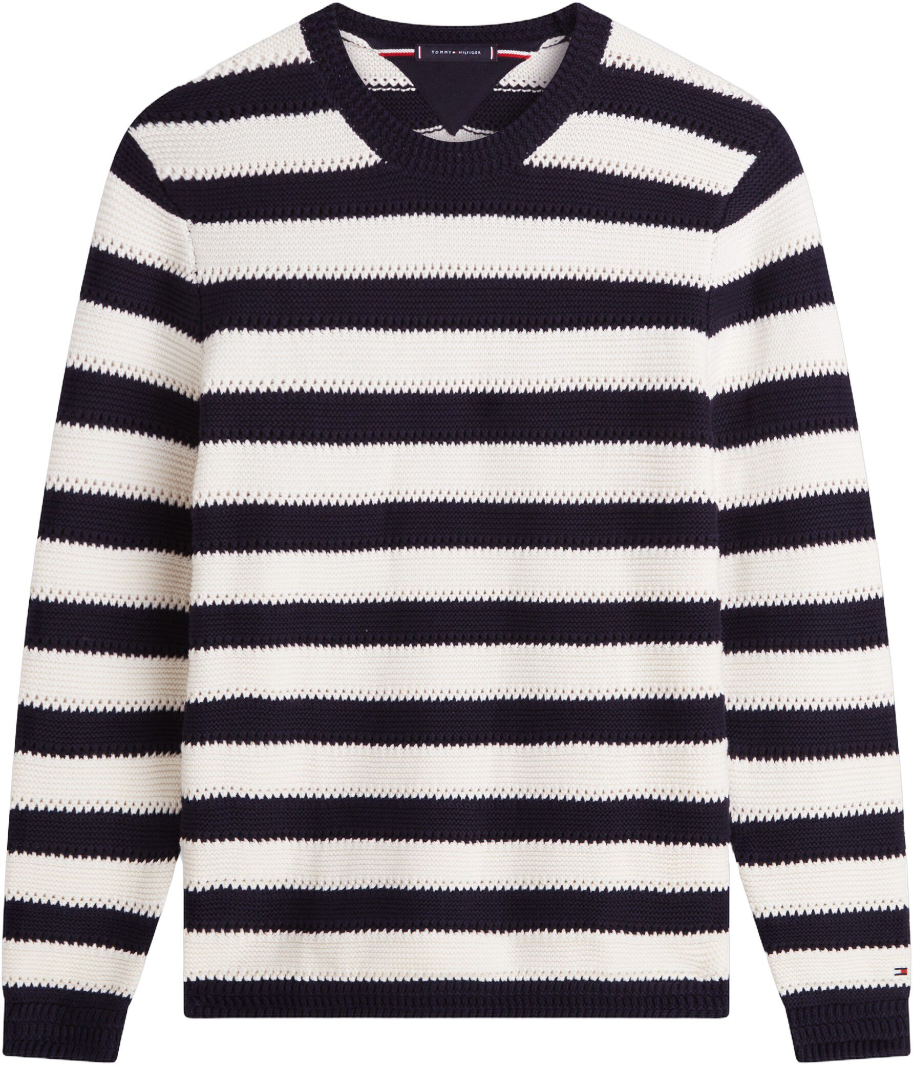 CROCHET BLOCK STRIPE CREW NECK