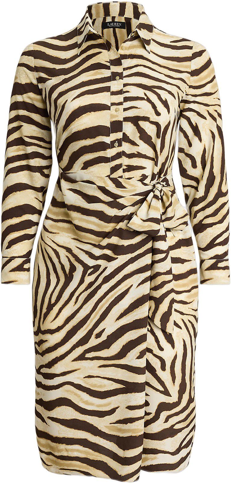 Zebra-Print Tie-Front Crepe Shirtdress