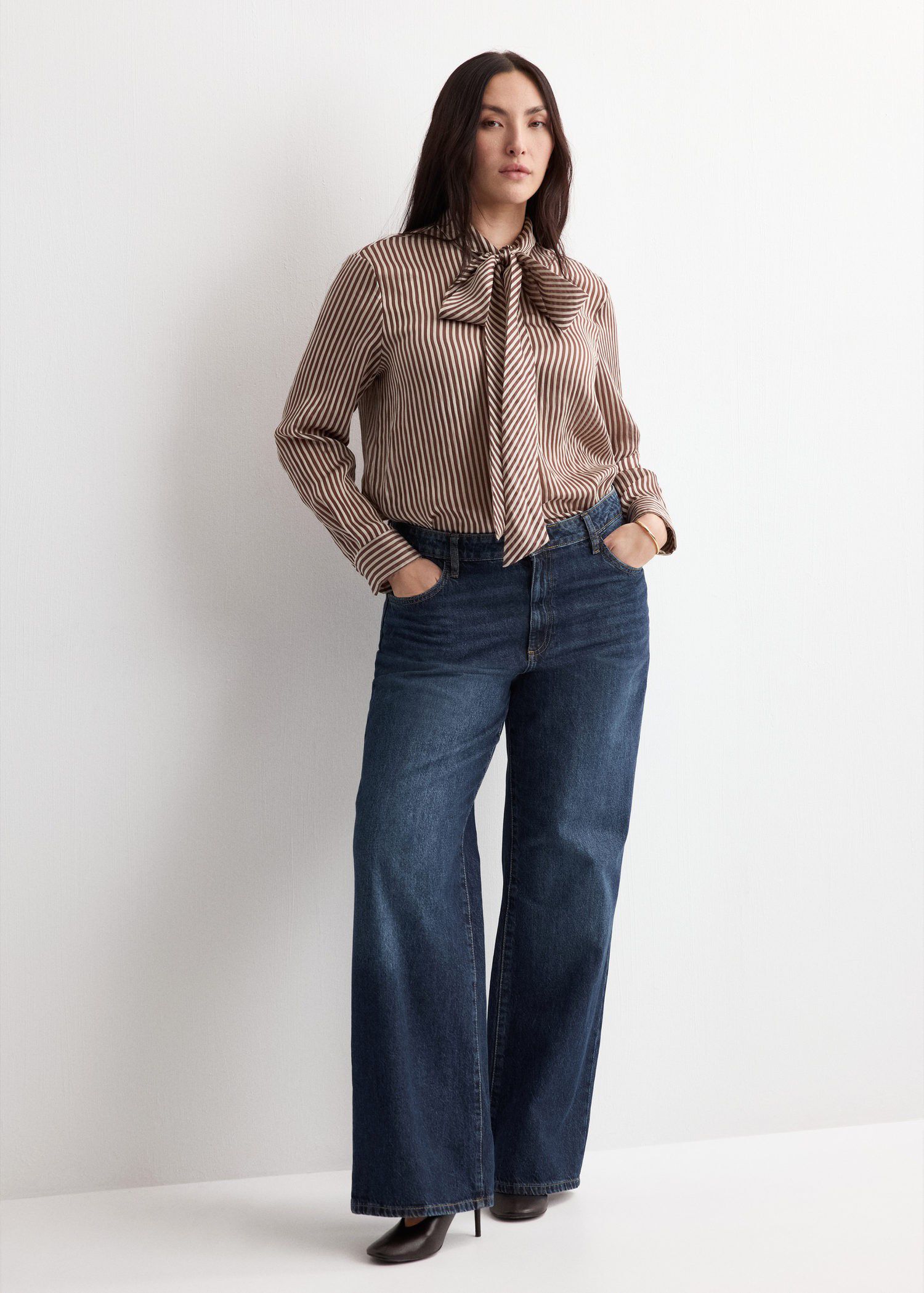 Striped blouse with bow tie neck