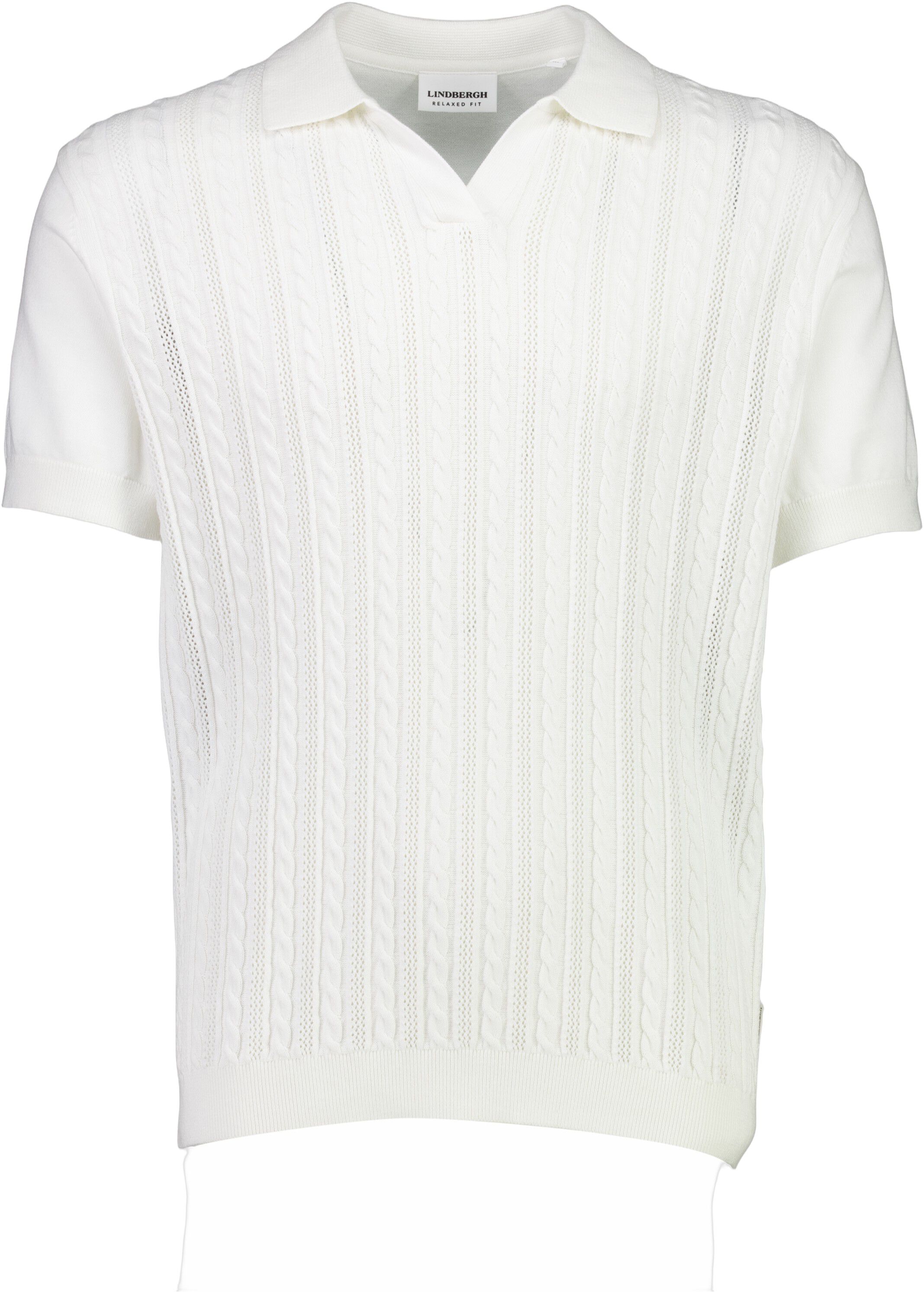Knitted S/S cable v-neck polo