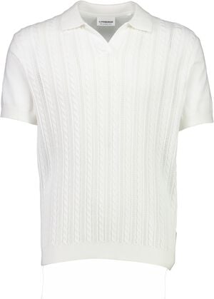 Knitted S/S cable v-neck polo