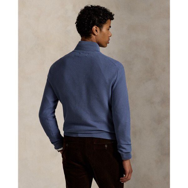 Mesh-Knit Cotton Quarter-Zip Sweater