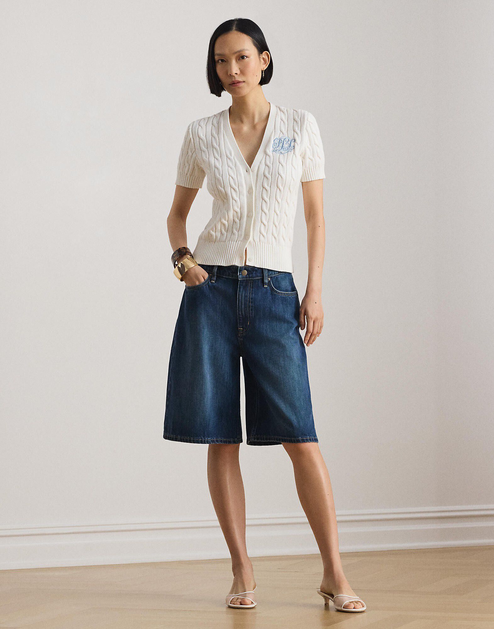 Cable-Knit Cotton Short-Sleeve Cardigan