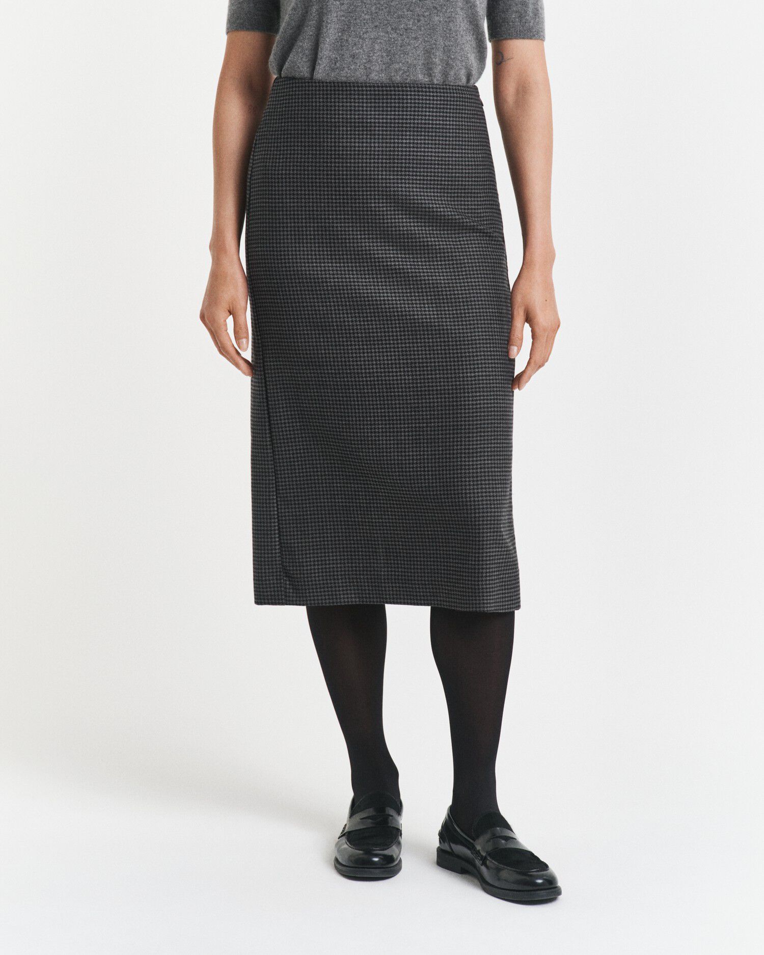 MIDI CHECKED WOOL PENCIL SKIRT