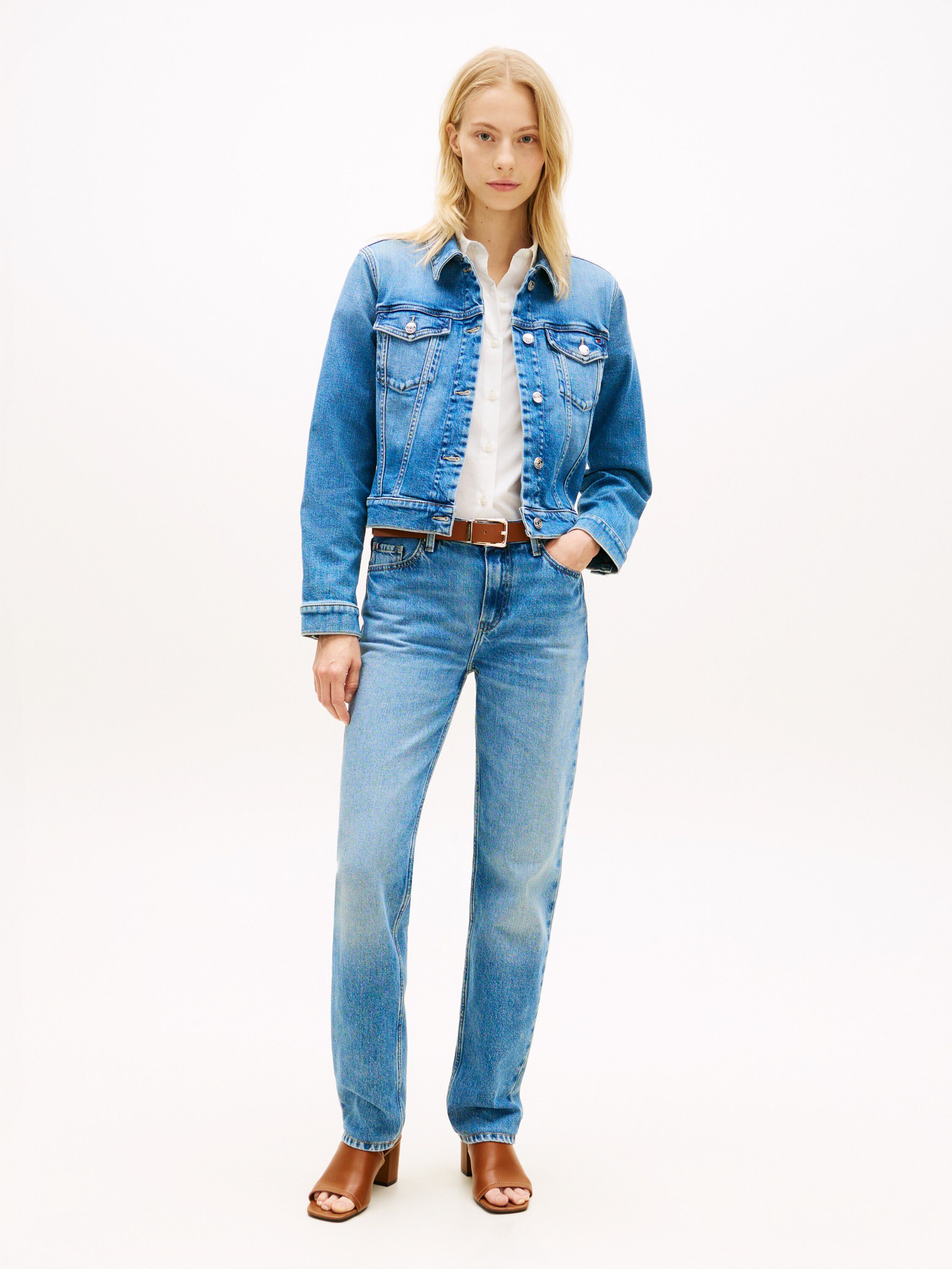 Flag Embroidery Slim Denim Jacket