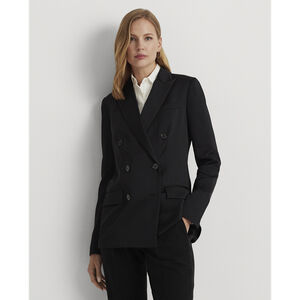 Double-Breasted SatinTK! Crepe Blazer