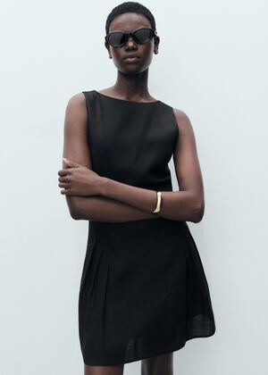 Short pleated linen blend dress