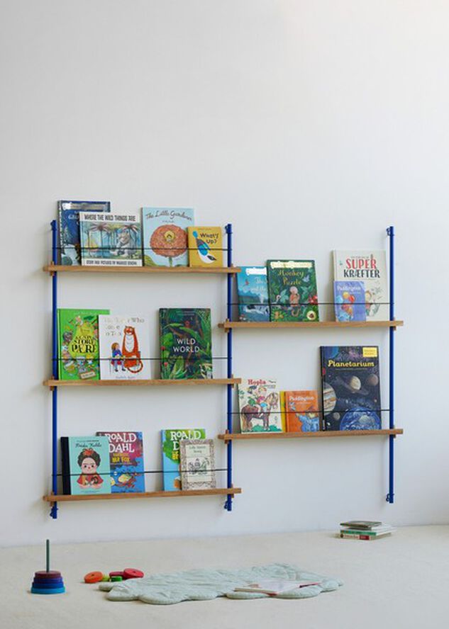 Box set, Magazine Shelving MS.115. 1, Oak shelves, Deep Blue