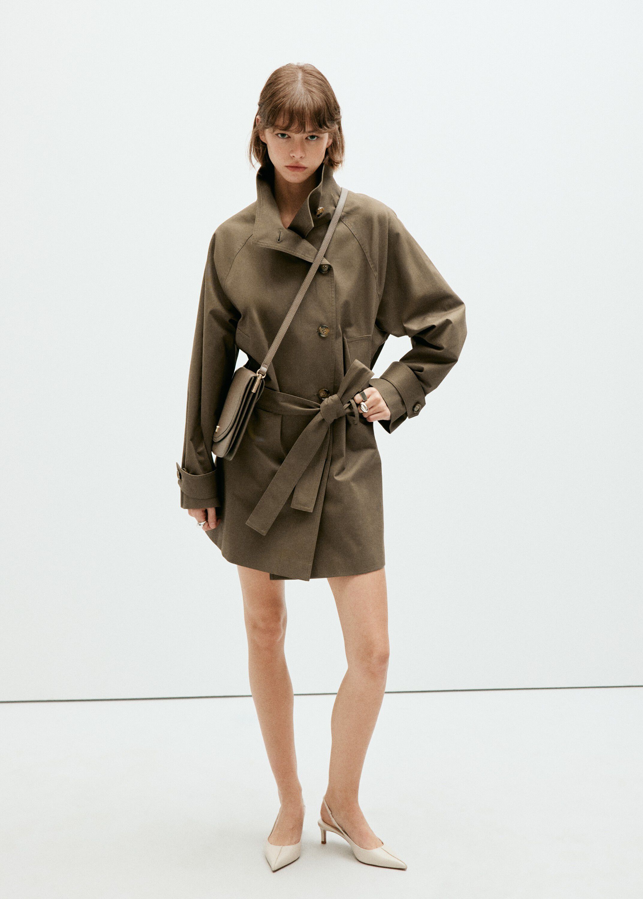 Midi trench coat with belt