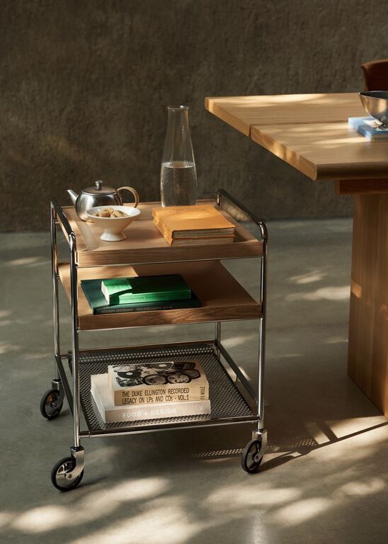Alima Trolley NDS2 W42 D42 H54 cm Chrome Lacquered oak tray