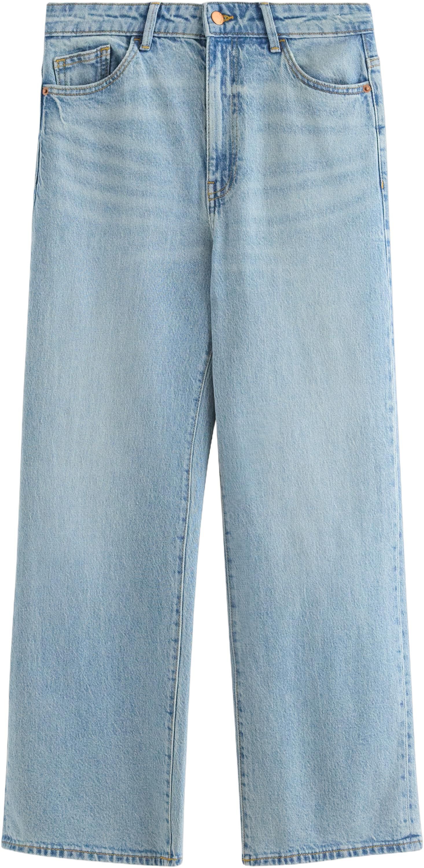 H&oslash;jtaljede jeans i bomuldsdenim med