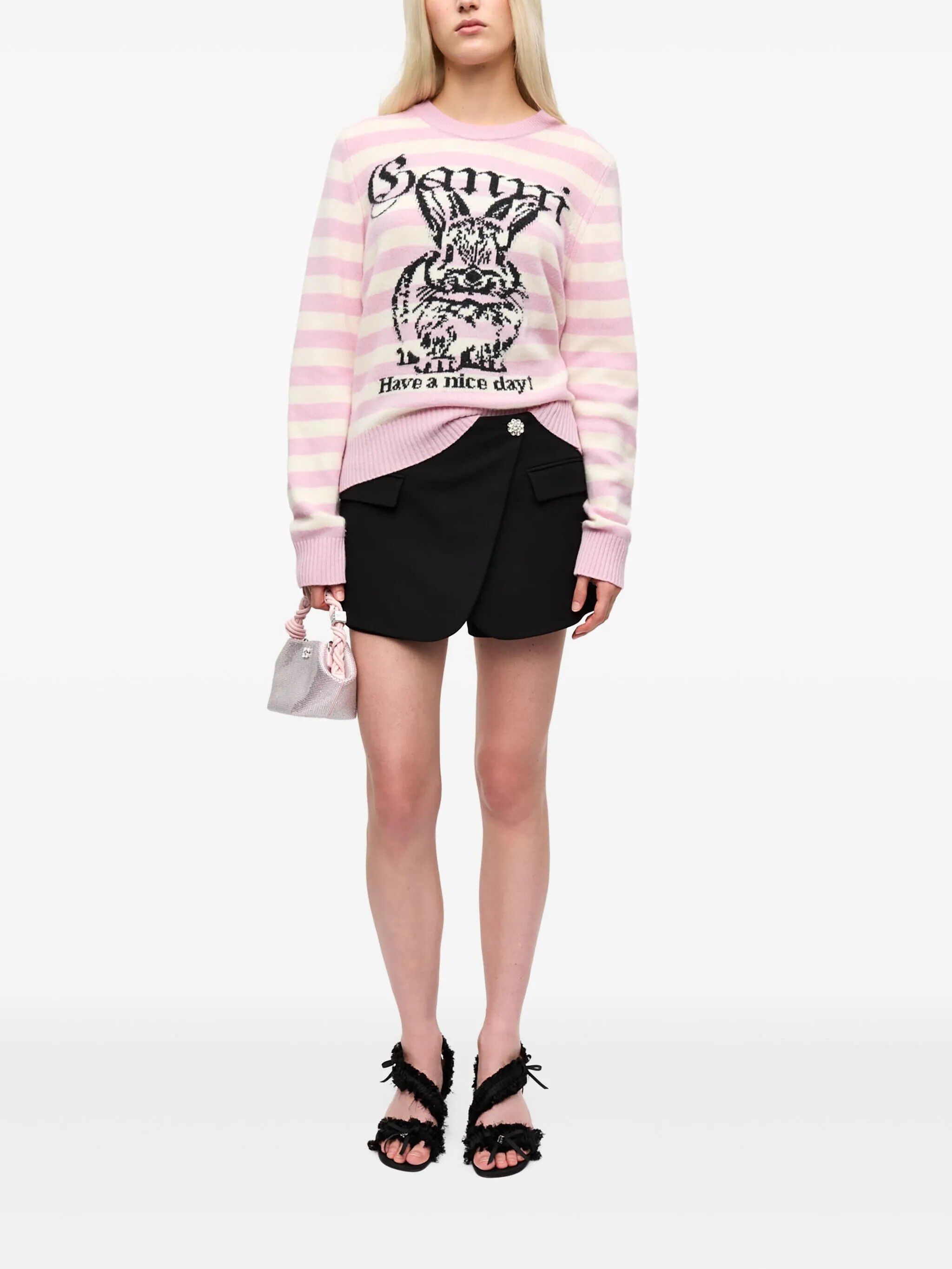 Striped Graphic Wool Mix Bunny Crew