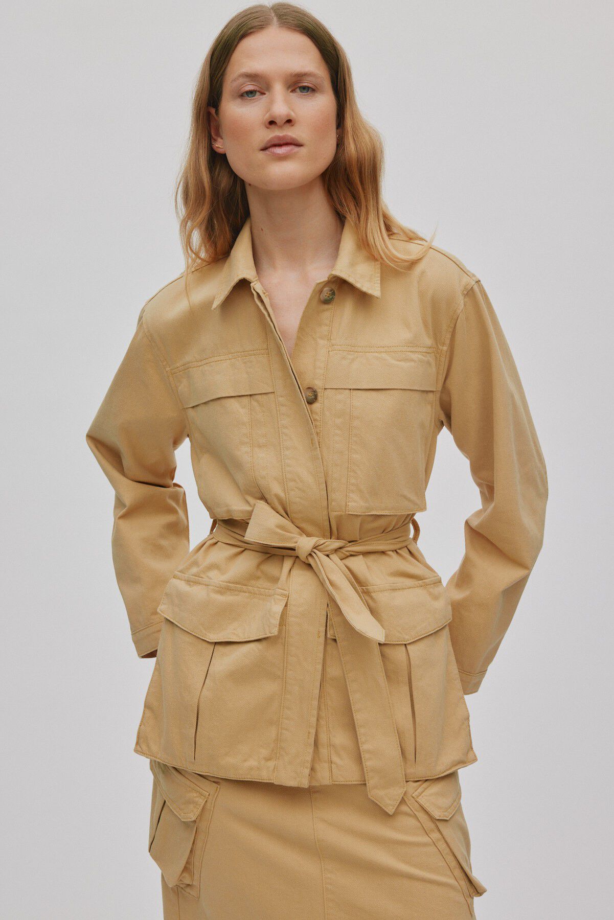 Texture canvas belted jacket - Sien