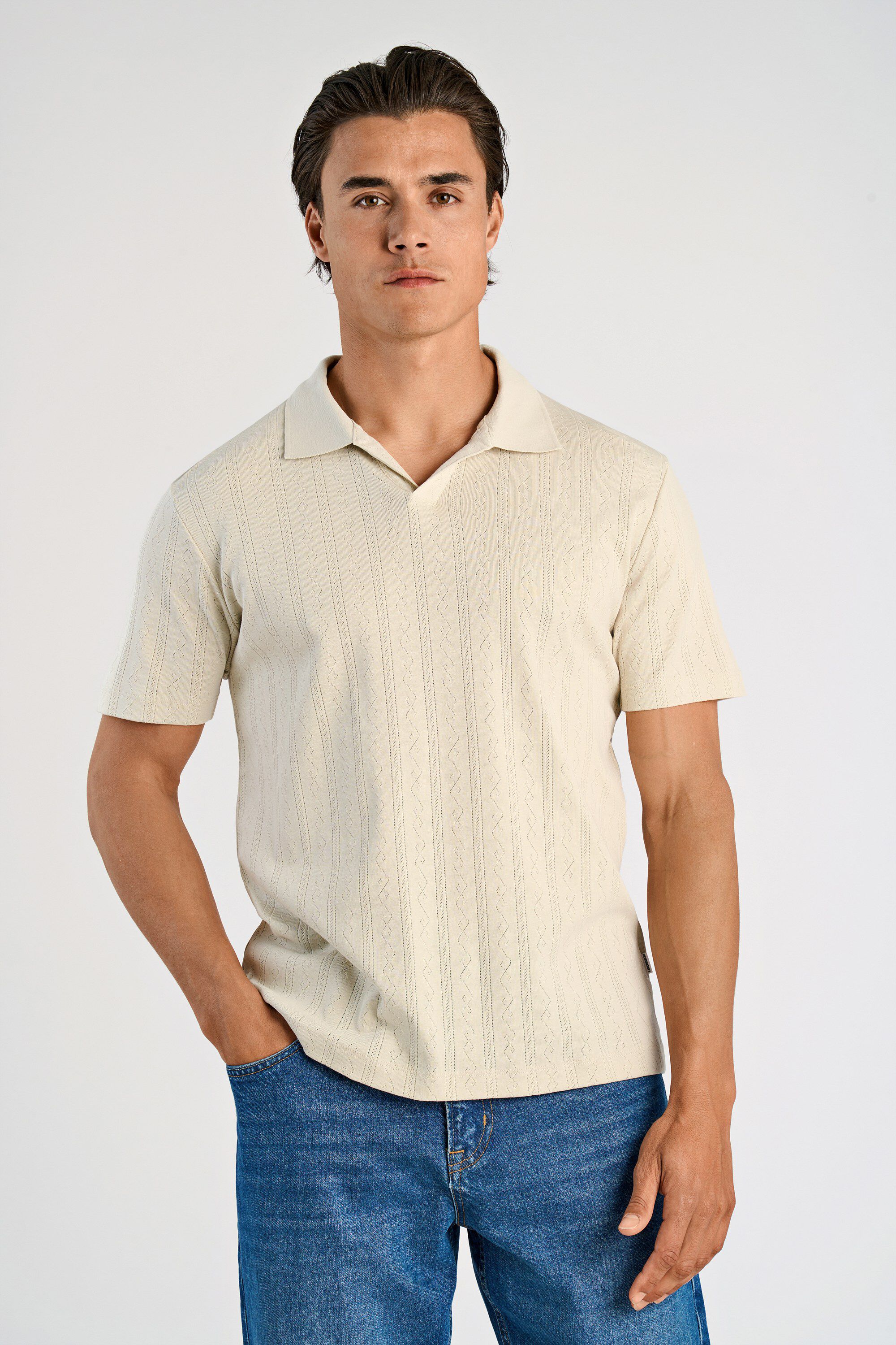 Jacquard v-neck polo S/S