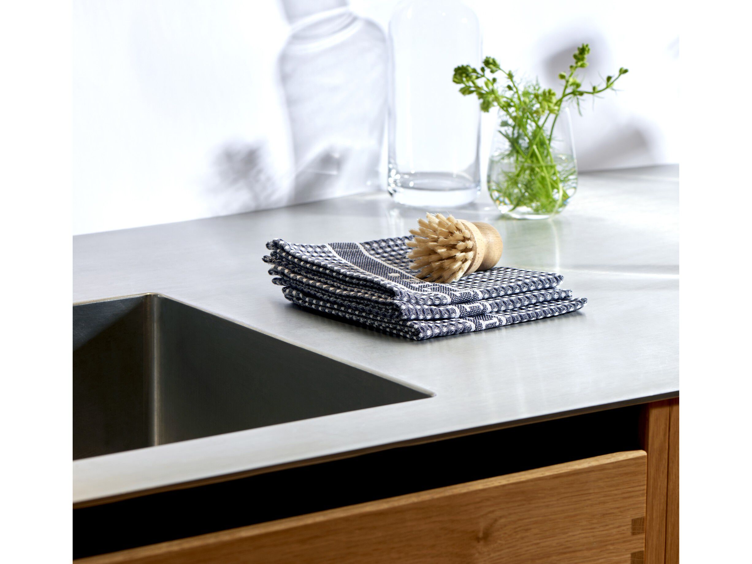 Karklude Pillivuyt 32 x 32 cm 3 stk. Bl&aring;/Hvid 100 % &oslash;kologis