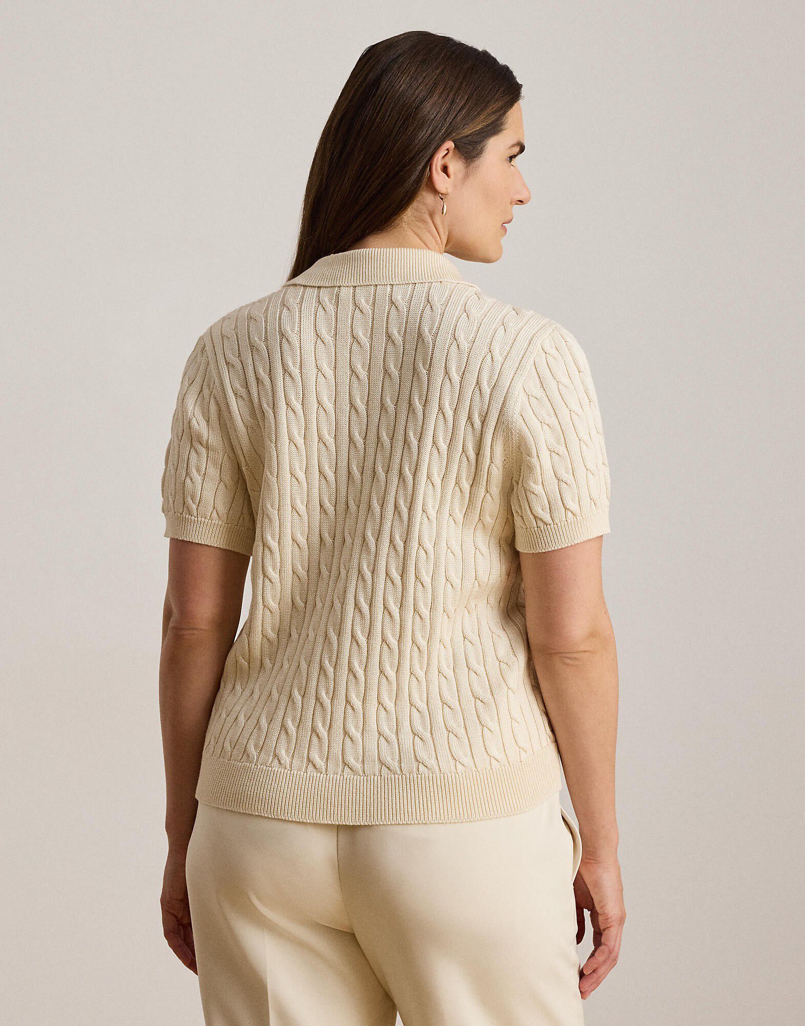 Cable Cotton-Blend Short-Sleeve Sweater