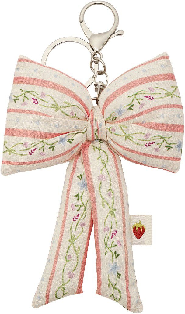 Fabric Bow Keychain Summer Stripes Peach