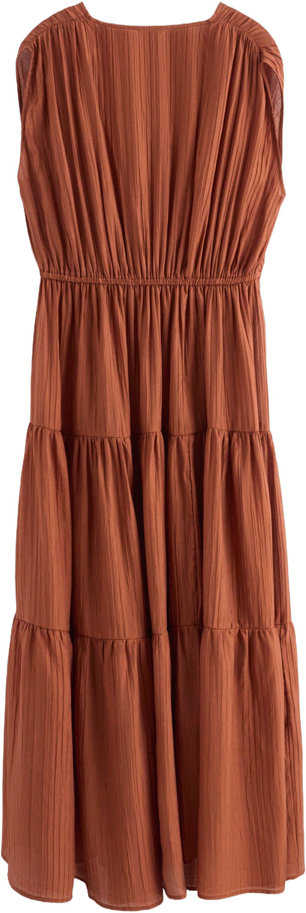 Midi dress with flounces and v-neck