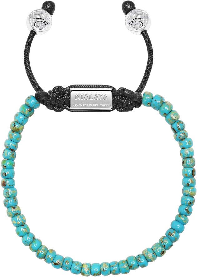 Men's Miyuki Beaded Bracelet with Turquoise and Silver