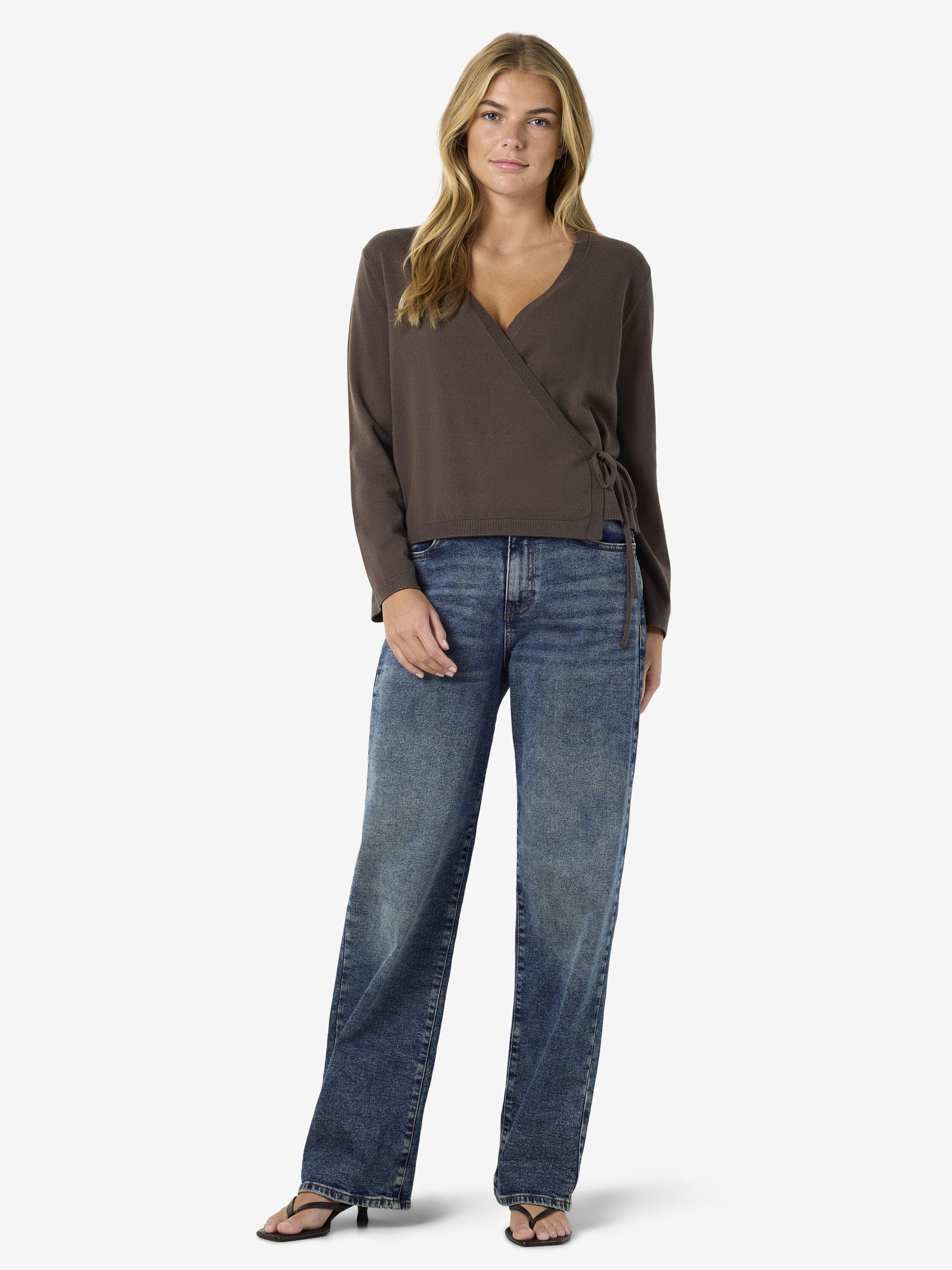 NMSHYLA L/S V-NECK TIE KNIT CARDIGA