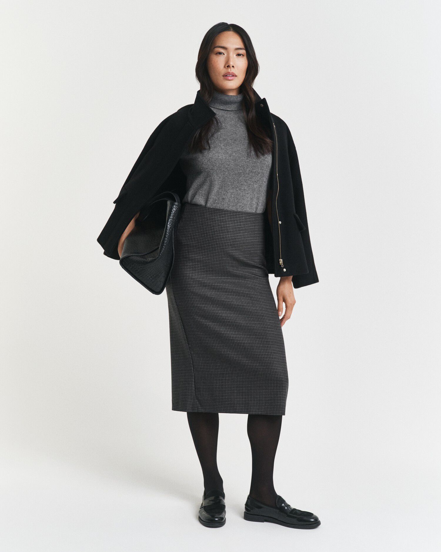 MIDI CHECKED WOOL PENCIL SKIRT