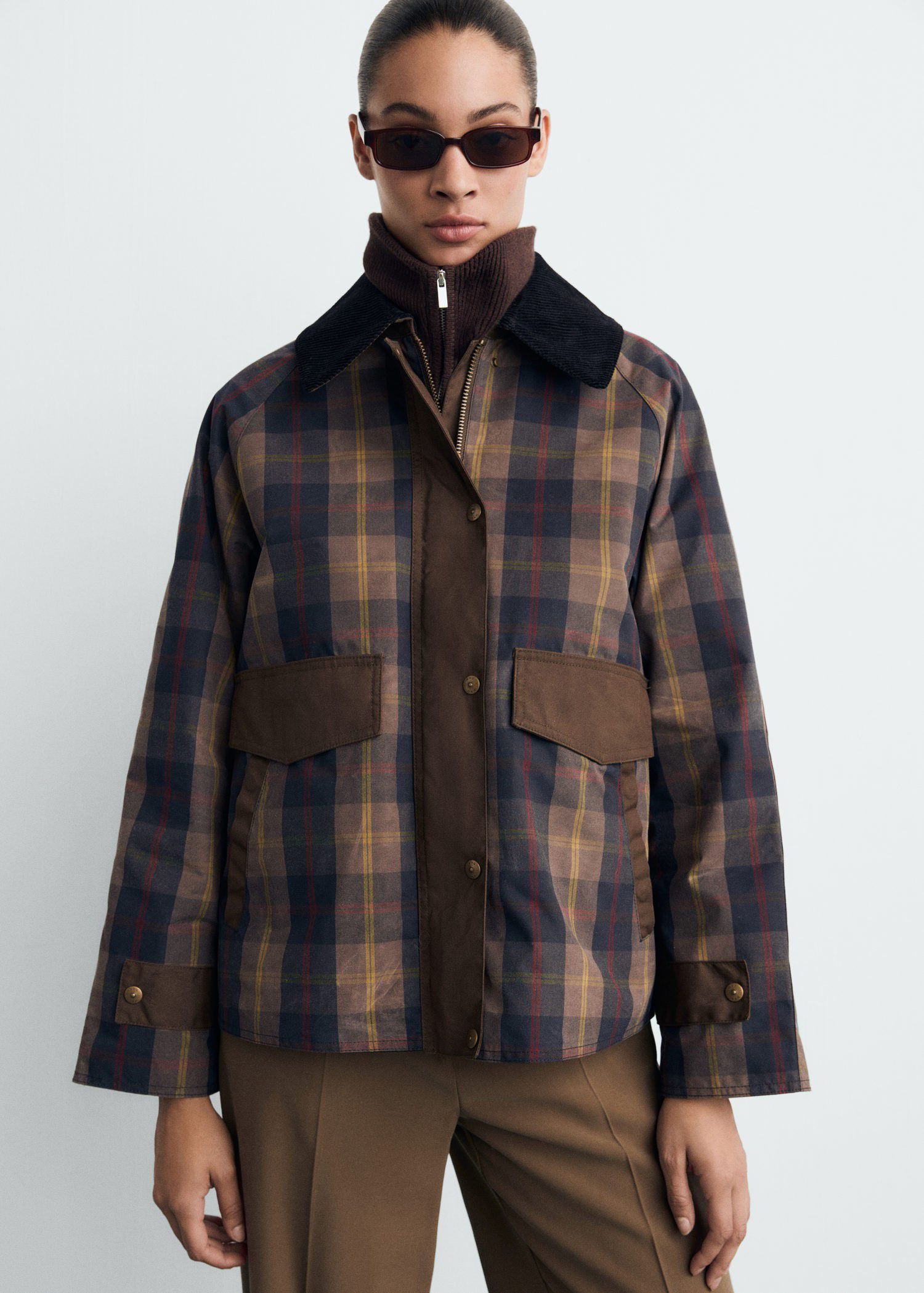 Checked parka with contrasting coll