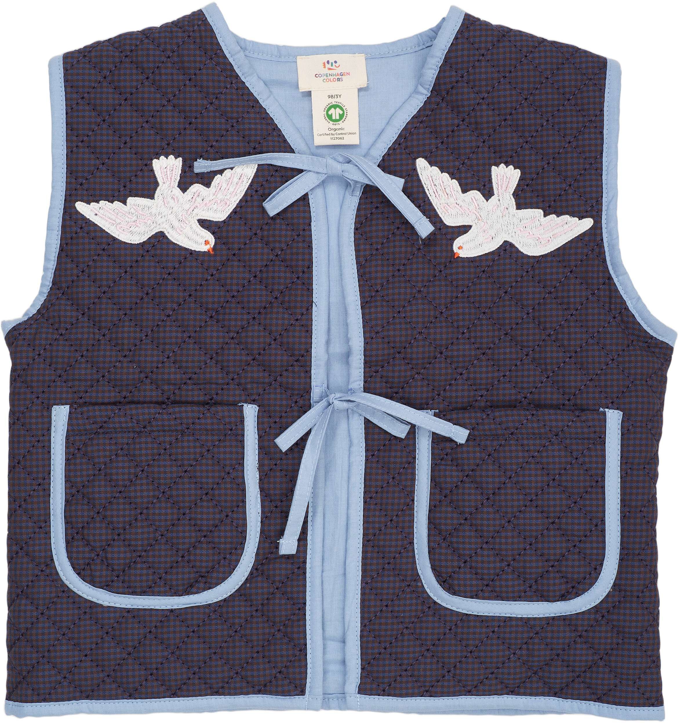CHECKERED QUILTED VEST W. EMB.