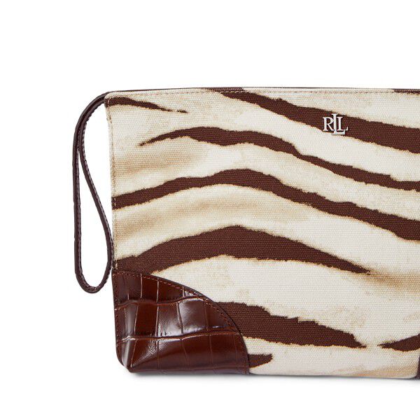 Zebra-Print Canvas & Leather Large Pouch