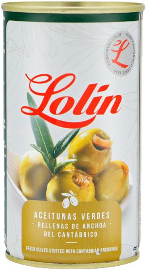 Gr&oslash;nne oliven med ansjos, 350 gram.