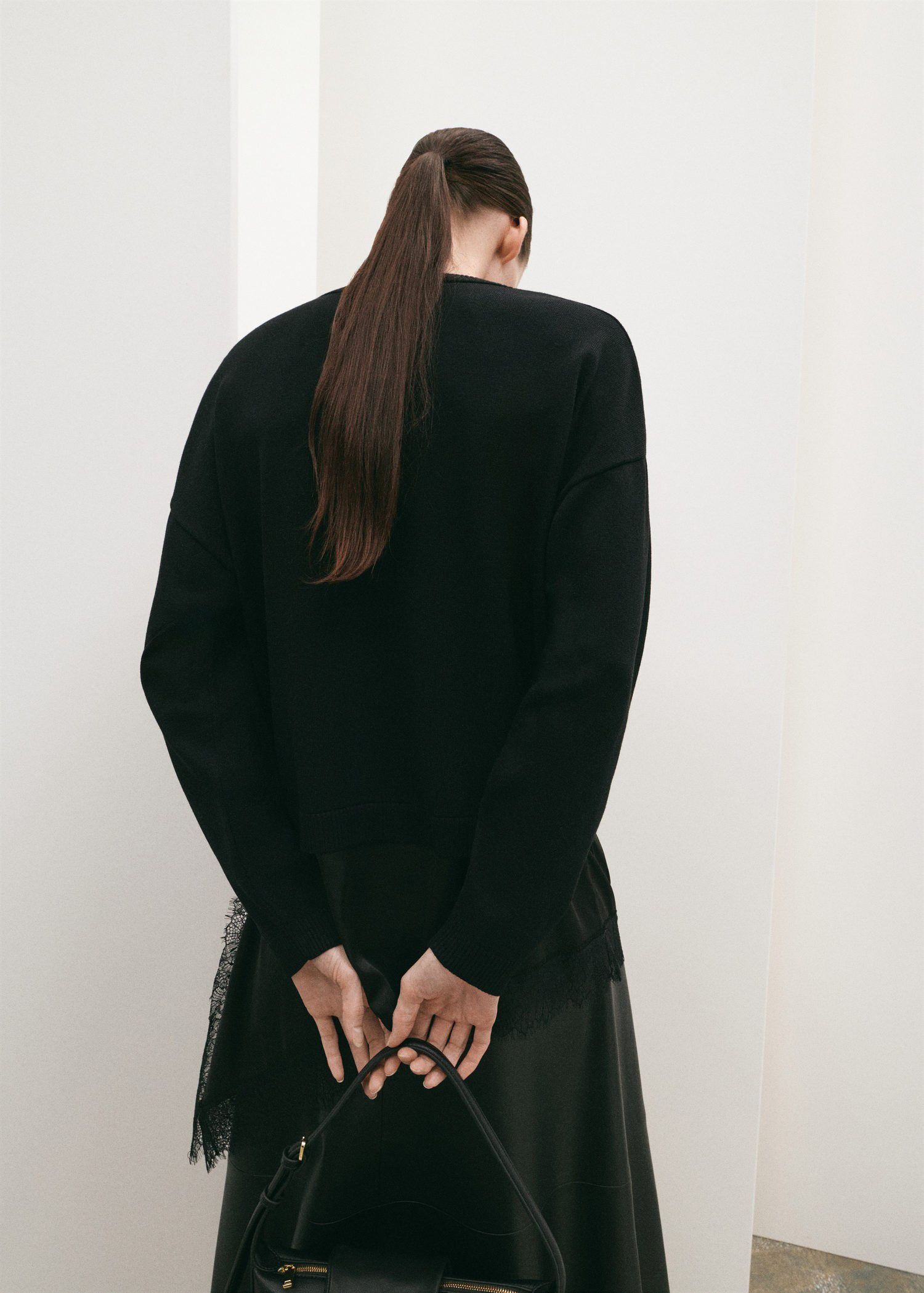 long lace-trimmed sweater