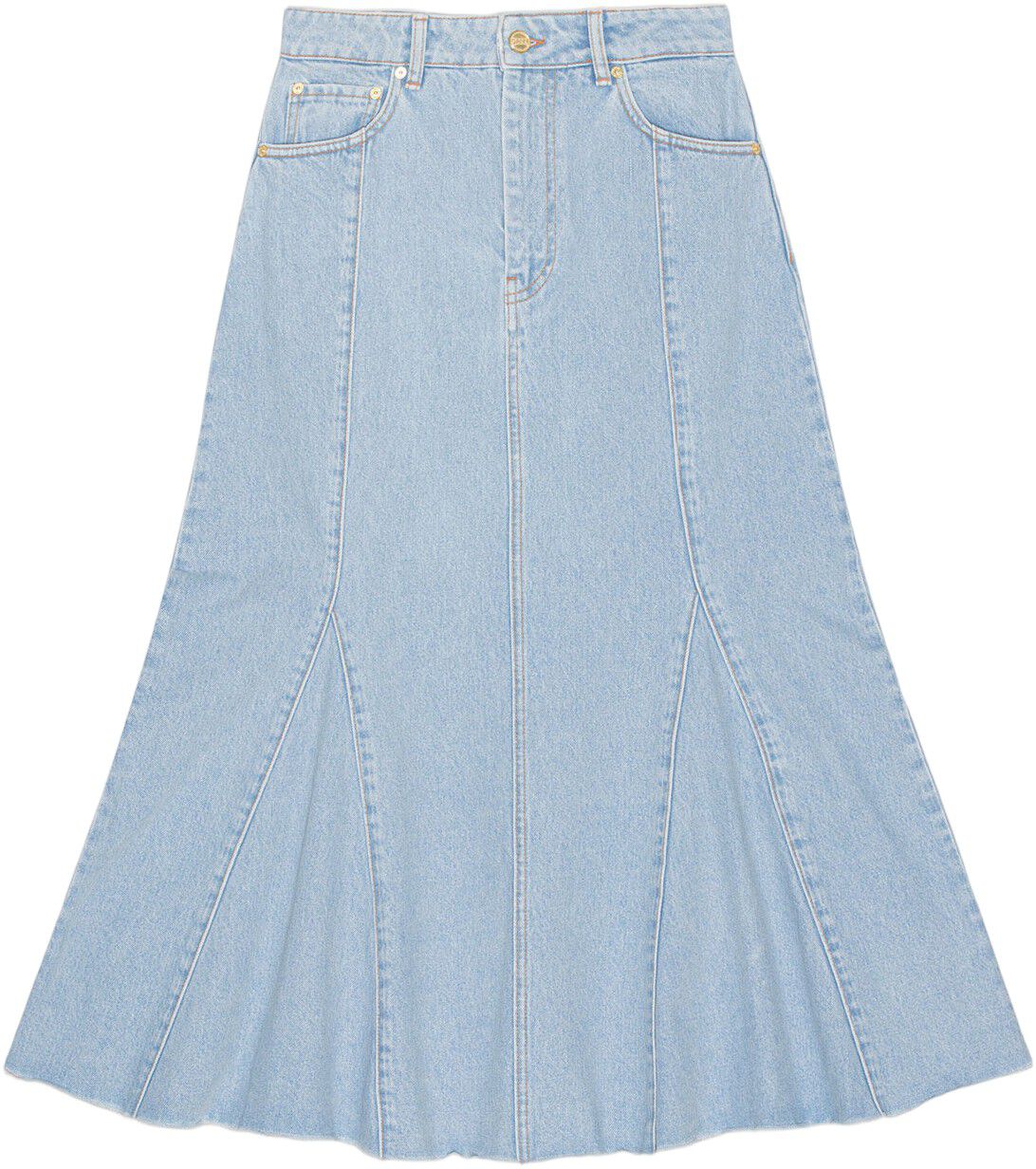 Bleach Denim Peplum Midi Skirt