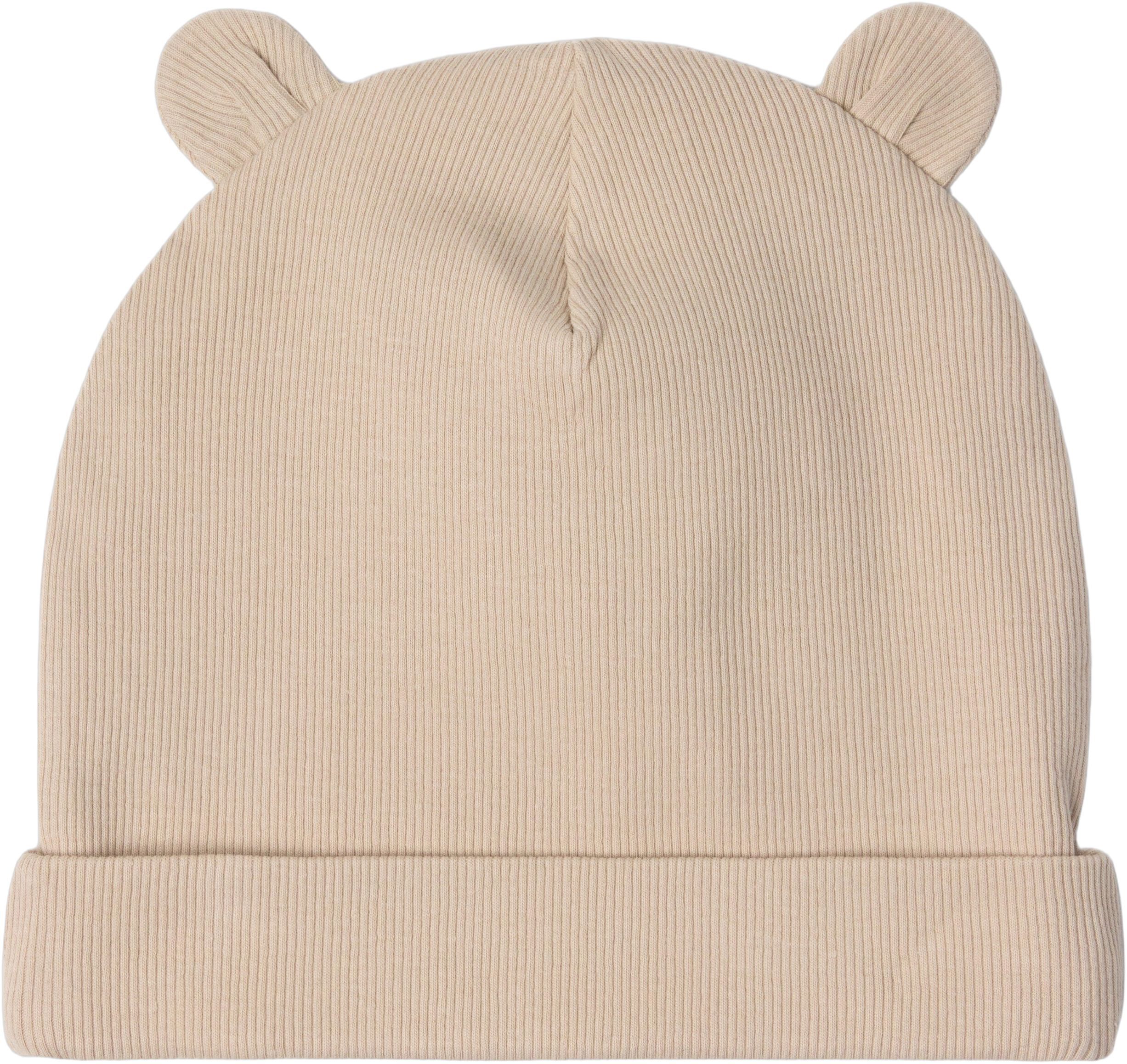 Ribbet hat med p&aring;syede &oslash;rer og fold