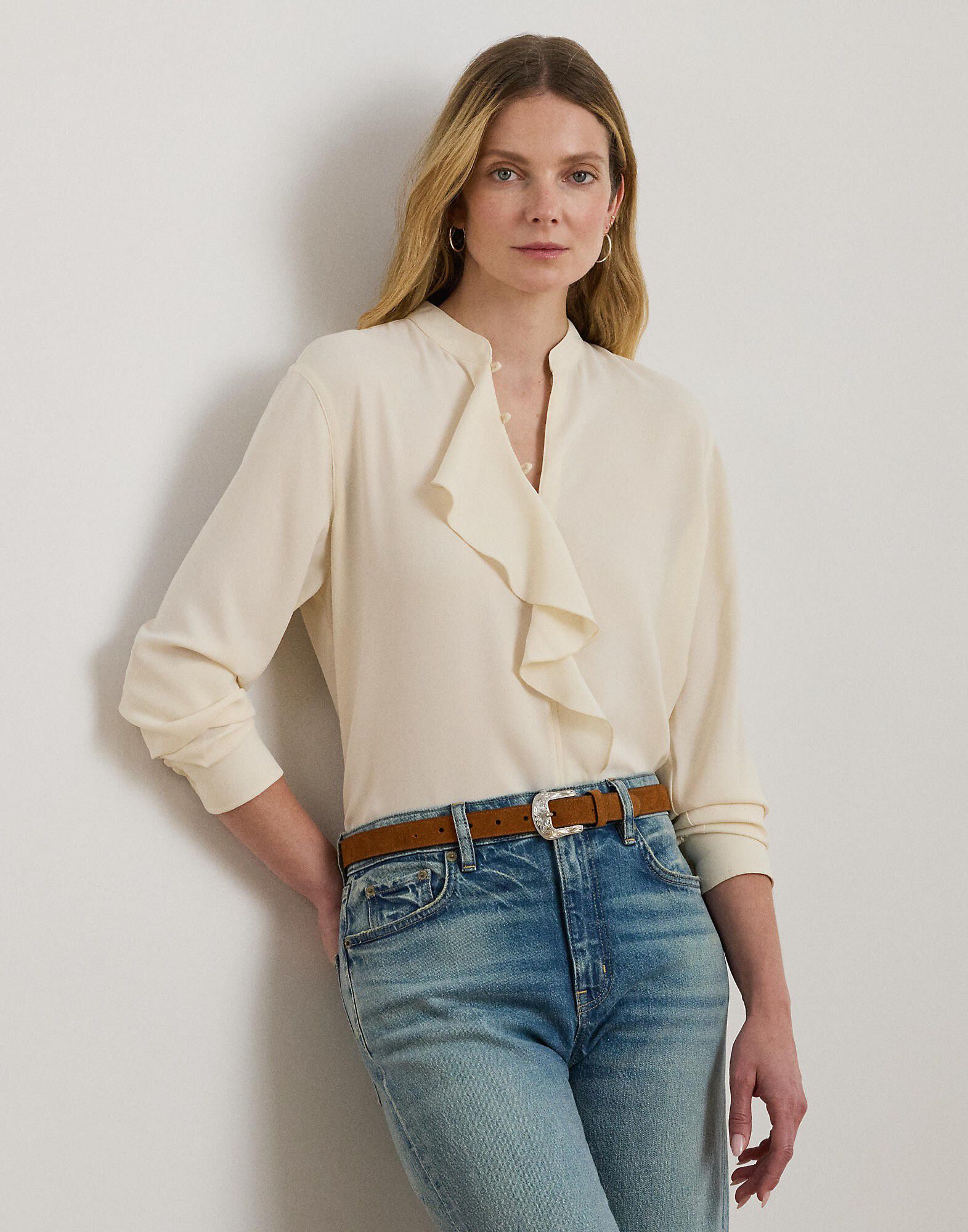 Ruffle-Trimmed Georgette Tunic