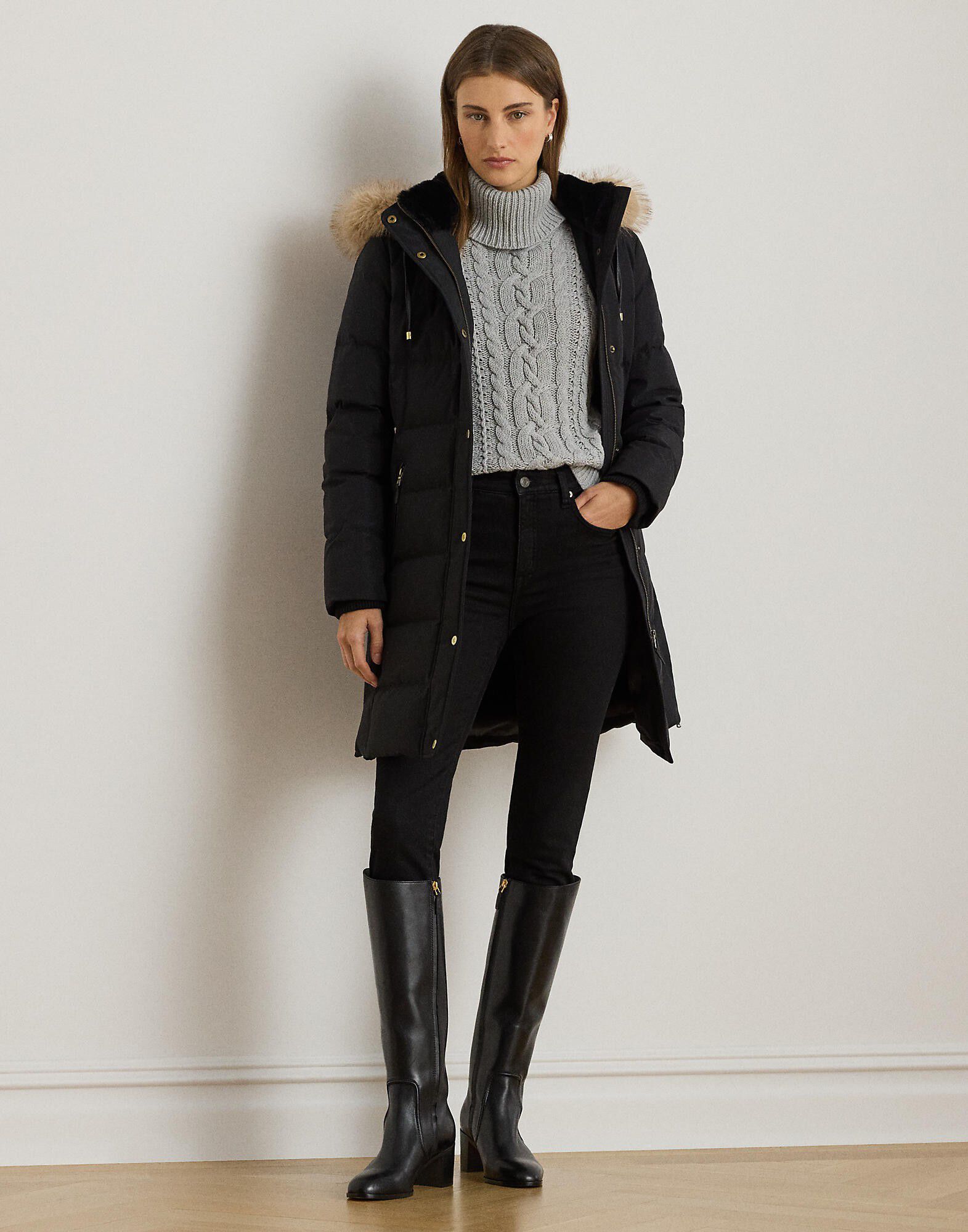 Faux-Fur-Trim Hooded Down Coat