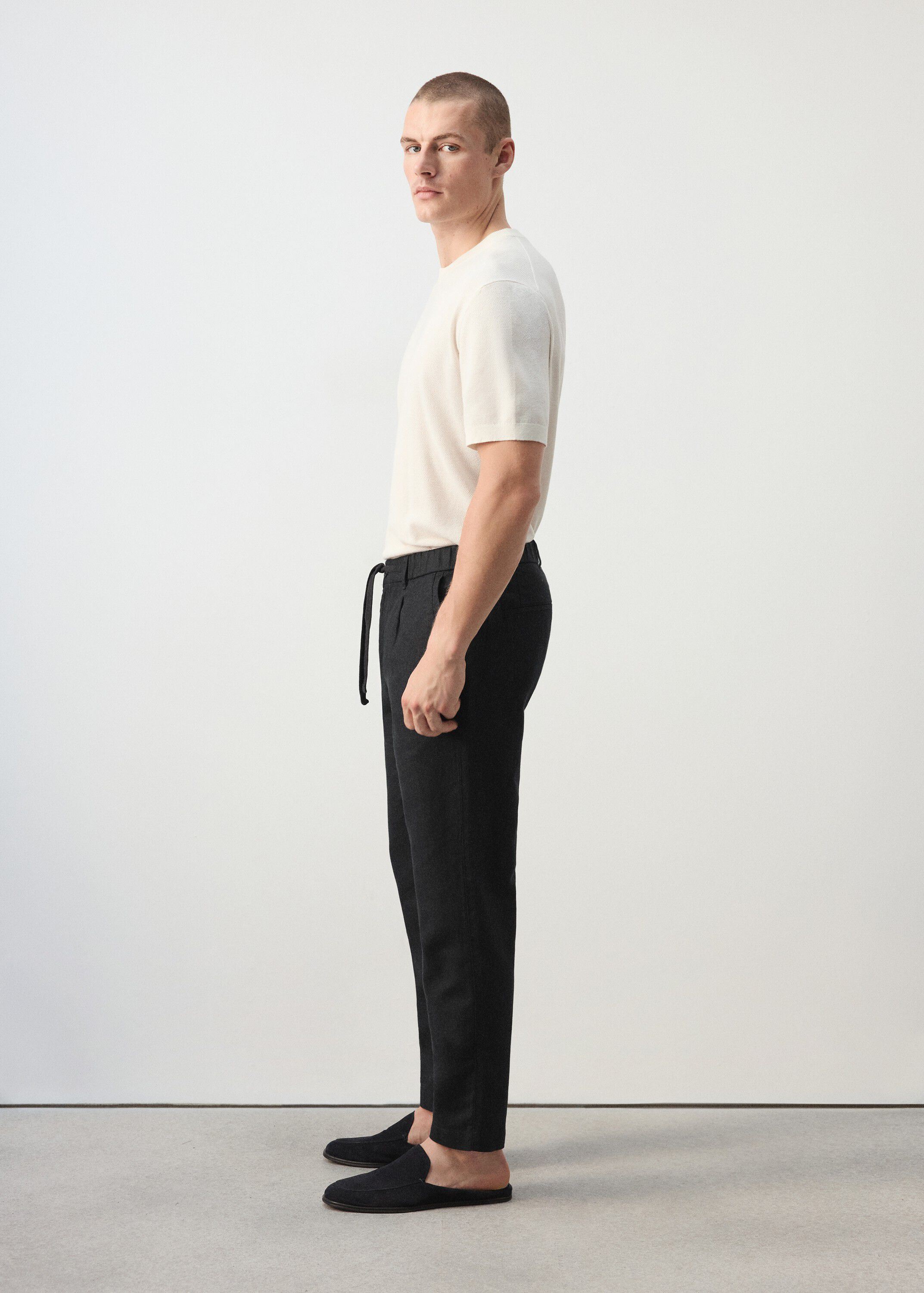 Slim fit cropped linen-cotton trous
