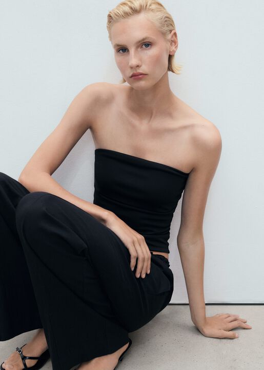 Linen-blend elastic waist trousers