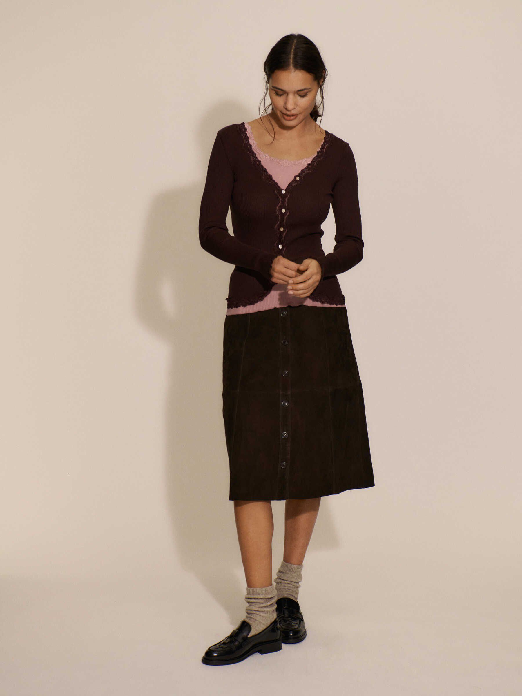 RWBabette Silk LS V-neck Lace Cardigan