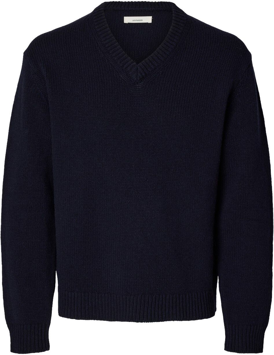 Anred Ls Knit Wool V-Neck